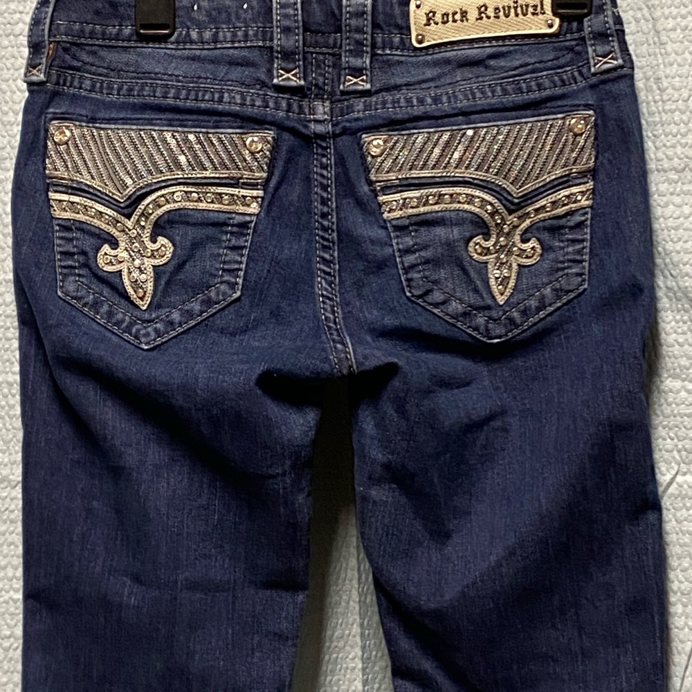 Rock Revival‎ Klarry size 29 boot cut Dark Blue Jeans with Silver Accents bling